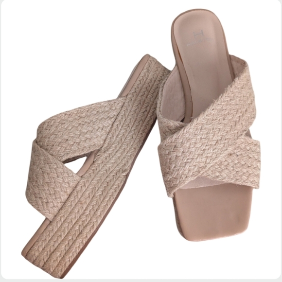 H by Halston Network Cream Crisscross Strap Wedge Espadrille Sandals Size 6.5 - Picture 1 of 9